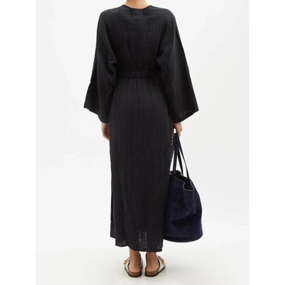 Mara Hoffman Blair Deep V-neck Long Sleeve Maxi Coverup Dress Black Large H14113 - Picture 15 of 16